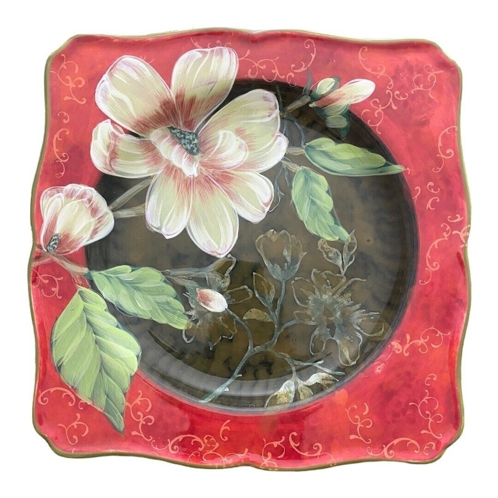 SCARLET MAGNOLIA Hand-Painted Ceramic Serving Plate Certified International 11.5